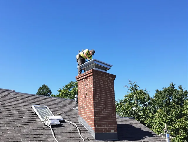 Brea Chimney Sweep technician measuring a chimney cap in Brea, CA