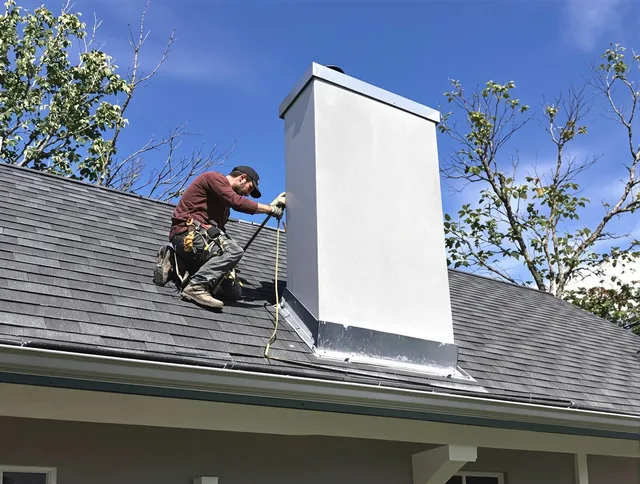 Brea Chimney Sweep team member finishing chimney construction in Brea, CA
