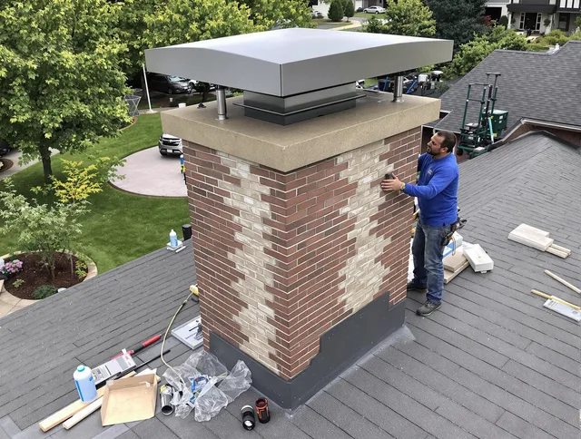 Brea Chimney Sweep team working on a custom chimney remodel in Brea, CA