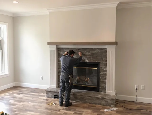 Brea Chimney Sweep finishing a custom fireplace install in Brea, CA